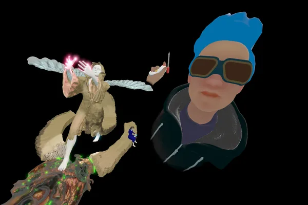 The Wi-Fi Angel being sculpted in virtual reality by the author