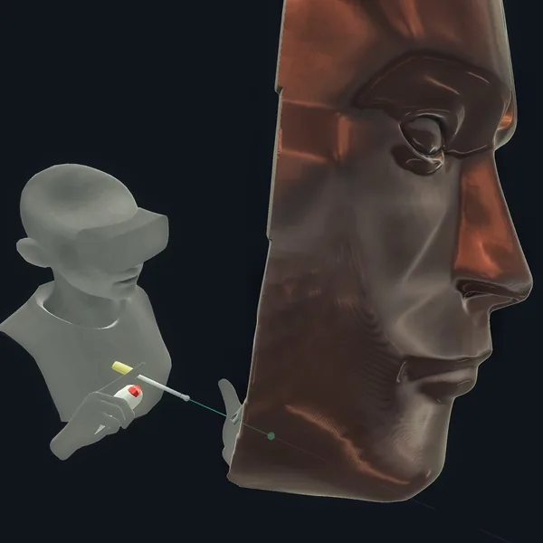 Sculpted in virtual reality: the author modelling the face in 3D