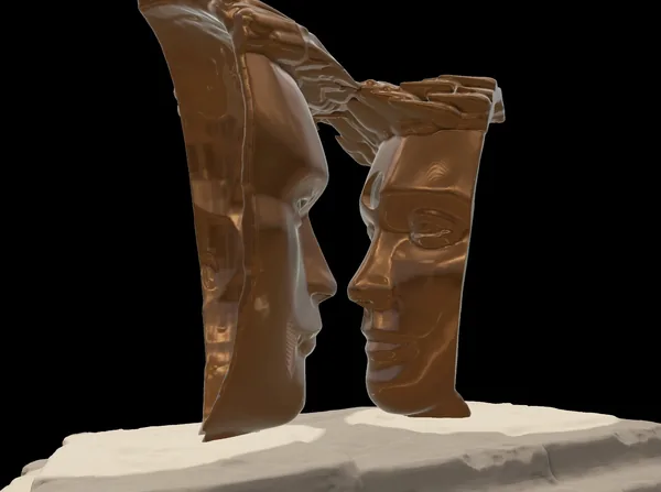 Side view of the composition on its stone base