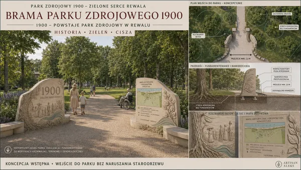 Rewal public space concept: brama parku zdrojowego
