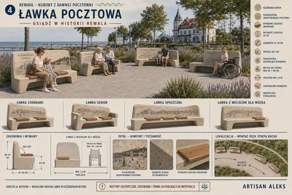 Rewal public space concept: lawka pocztowa