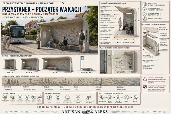 Rewal public space concept: przystanek