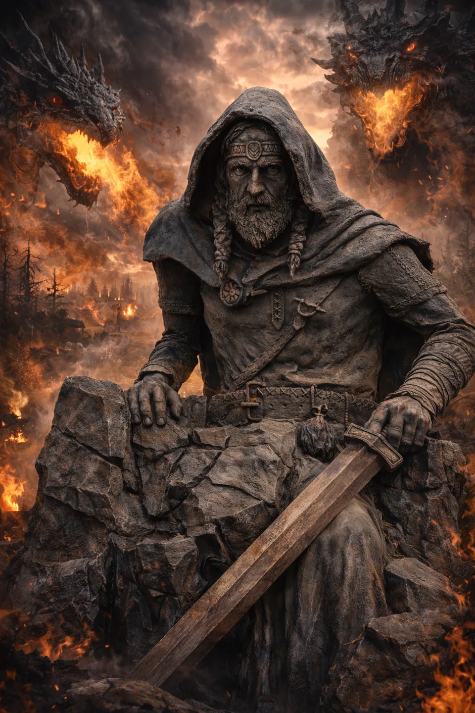 Koncept kouřícího vikingského strážce